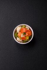 Delicious fresh vegetables broccoli, cauliflower, carrots steamed with salt