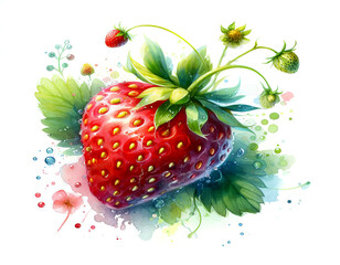 strawberry watercolor painting with soft pastel colors seamless look with organic 
splatters and dewdrops with highlights