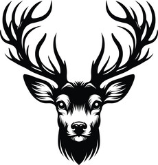 Horned elk deer head silhouette vector Illustration