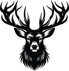 Horned elk deer head silhouette vector Illustration