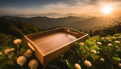 wooden tray tray background copy space top view - Powered by Adobe