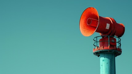 a tsunami siren with vibrant red horns