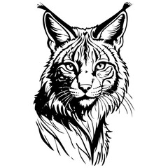 Realistic Balkan Lynx portrait hand drawn animal illustration, transparent background