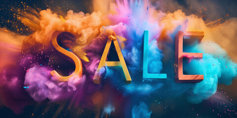Colorful "SALE" Signage with Explosive Background