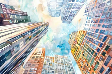 Crédence de cuisine en verre imprimé Detailed watercolor painting of a city skyline, perfect for architectural designs