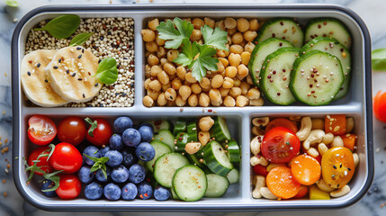 Vegan Snack Pots and Lunch Box with Assorted Seeds and Veggies