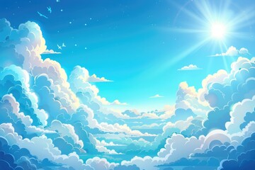 A beautiful sky with fluffy clouds and birds flying