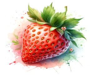 strawberry watercolor painting with soft pastel colors seamless look with organic 
splatters and dewdrops with highlights