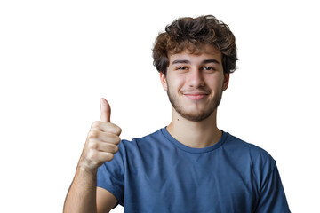 Naklejka premium Happy young man doing thumbs up on isolated transparent background