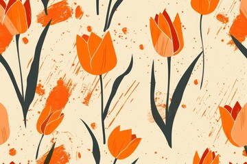A vibrant pattern of orange tulips on a clean white background. Perfect for spring-themed designs
