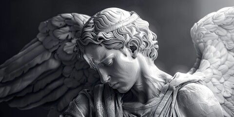 Detailed close-up of an angel statue, perfect for religious or spiritual concepts