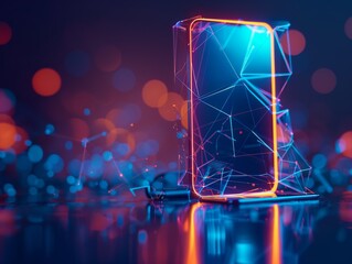 Neural lowpoly AI futuristic neon network of smartphone