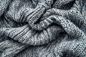 A detailed view of a gray knitted blanket, perfect for cozy home decor projects