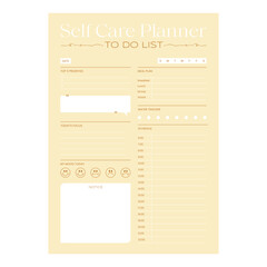Template of self care journal for tracking your daily routine, mood , weekly and daily trackers, planner. Trendy colors, printable blank for organize taks and schedule, track goal progress, to do list