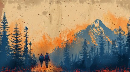 Two People Standing in Front of a Mountain