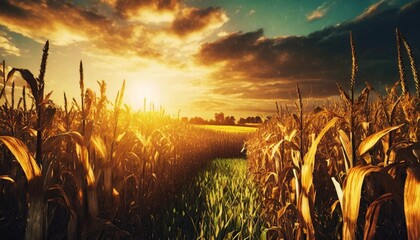 withered cornfield in front of dramatic sky 3d rendering - Powered by Adobe