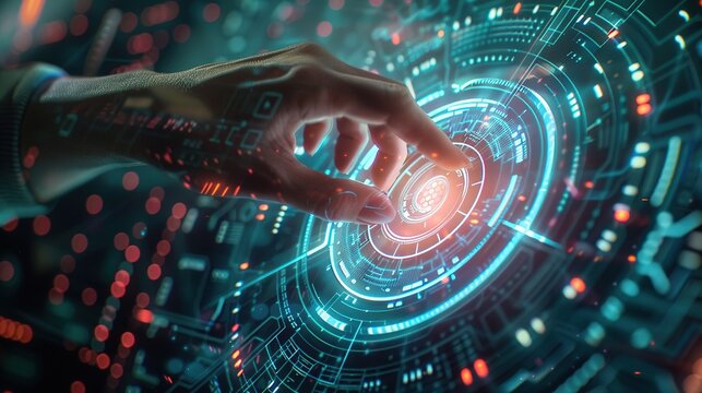 Cyber security and data protection on internet. Person touching virtual shield, secure access, encrypted connection. Password protected system and storage. Cybersecurity technology.