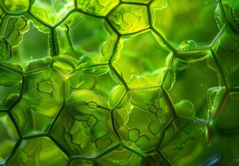 Abstract science background featuring green plant cells