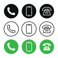 Phone icon set.Telephone call sign. Contact icon phone mobile call. Contact us symbol. Vector illustration