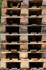 Block of wooden pallets on an industrial site, Koekelberg, Belgium