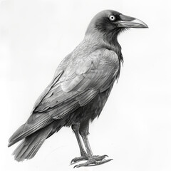 Fototapeta premium Rook Bird Pencil Sketch Hand Drawn Black and White Depiction of Corvus Frugilegus on a Blank White Background