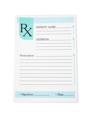 Medical prescription form isolated on white, top view