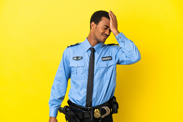 Fototapeta premium African American police man over isolated yellow background has realized something and intending the solution