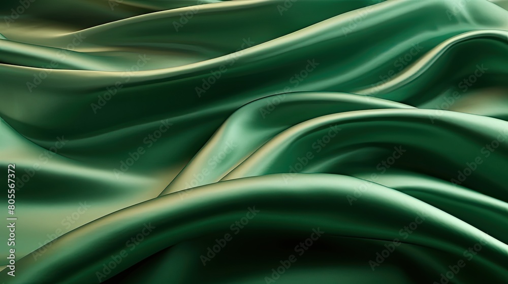 Aufkleber close-up of a textured, flowing green satin fabric with smooth waves and curves.
