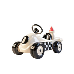 Biała zabawkowa samochodzika z czarnymi i białymi paskami, taka jak ta na zdjęciu, jest idealna do zabawy dla dzieci i zachęca do kreatywnej zabawy