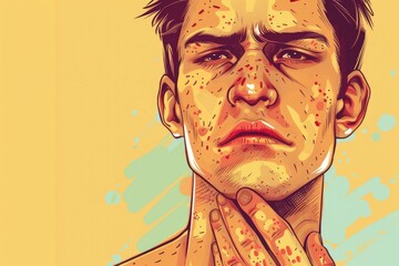 Obraz premium Close up of a person with a hand on their face, suitable for emotional concepts and mental health themes