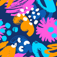 Naklejka na ściany i meble Abstract seamless pattern with colourful circle, spots, shapes. Fashion texture background. Creative wallpaper for girl.