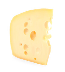 Piece of delicious cheese isolated on white