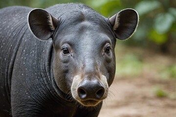 Fototapeta premium top close and full framed view of Lowland Tapir head , detailed and sharp textures, large depth of field