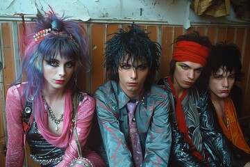 Edgy and stylish punk rock models posing together in a colorful and rebellious fashion shoot