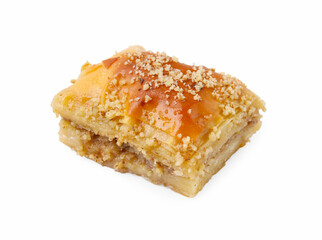 Eastern sweets. Piece of tasty baklava isolated on white