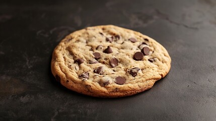 Chocolate chip cookie resting on a wooden table