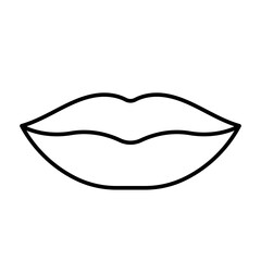 Lips, icon.  Simple minimalist mouth pictogram. Human face part, beauty, female lips, smile. Linear illustration, editable stroke, thin line. 