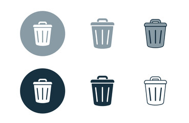 Bin icons collection in different style flat vector illustration set