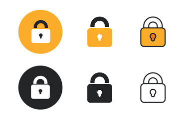 Lock icons collection in different style flat vector illustration set