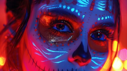 Woman With Blue and Red Face Paint