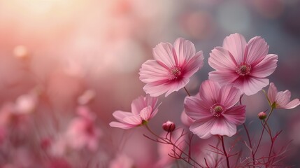 Obraz premium Close Up of Pink Flowers on Blue Background