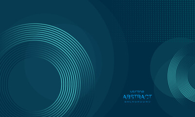 Fototapeta premium Modern dark abstract background in techno style. Space with decor, with the effect of blue neon round stripes. Modern graphic design element cutout style concept for banner, flyer, card