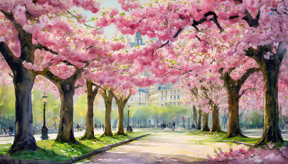 Sakura (prunus serrulata ) blossoming in Paris