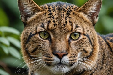 Fototapeta premium top close and full framed view of Jungle Cat head , detailed and sharp textures, large depth of field
