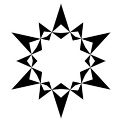 Vector graphic as a black star with six long and six short rays, paper cut, modern abstract design