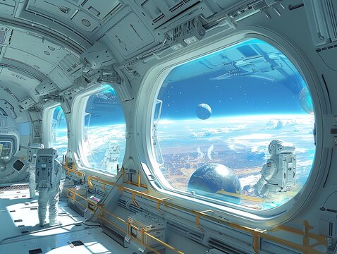 Visualize the intricate details of a futuristic Culinary Arts academy established on a space station