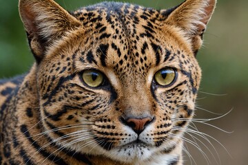 Naklejka premium top close and full framed view of Leopard Cat head , detailed and sharp textures, large depth of field