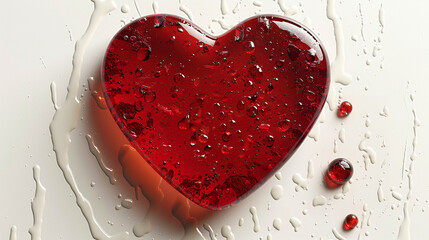 Red translucent  heart with bubbles.