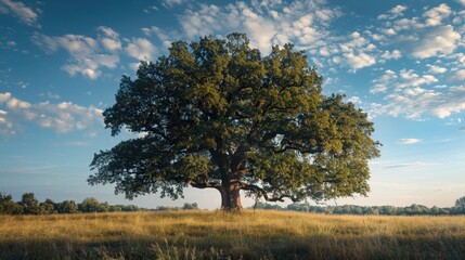 Obraz premium Single tree standing in a grassy field under a clear blue sky. Suitable for nature or landscape themes