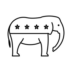 Republican elephant, line icon. Silhouette of elephant with stars on his body. Simple pictogram, linear illustration, editable stroke